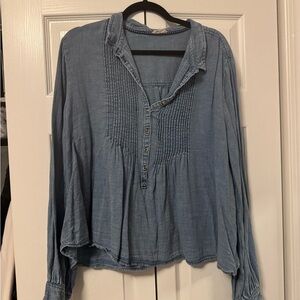 Pilcro Anthropologie Chambray Denim Blouse – XL Soft Blue Boho Top